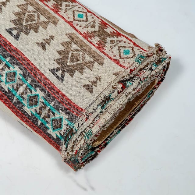 Brown Colour Poly Cotton Jacquard Fabric