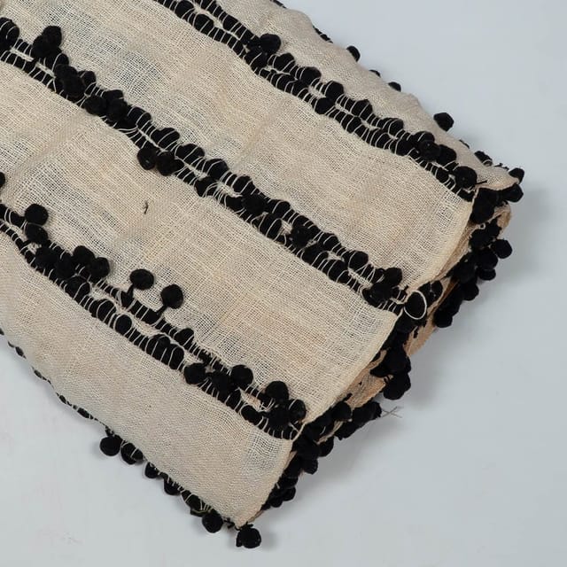 Black Colour Pom Pom Jacquard Fabric