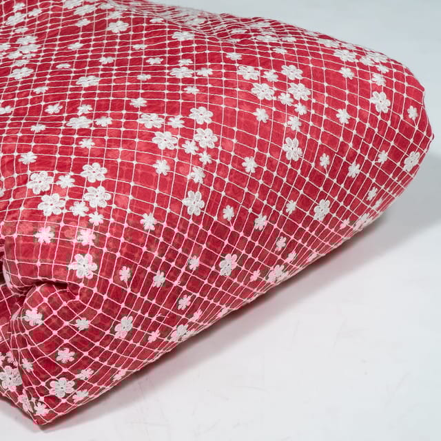 Gajree Colour Mal Chanderi Embroidered Fabric