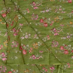 Green Colour Mal Chanderi Embroidered Fabric