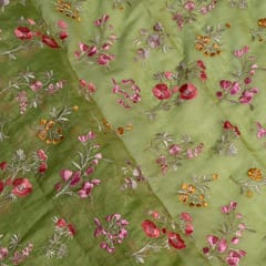Green Colour Mal Chanderi Embroidered Fabric