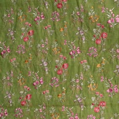Green Colour Mal Chanderi Embroidered Fabric