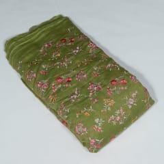 Green Colour Mal Chanderi Embroidered Fabric