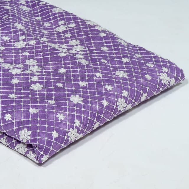 Lavender Colour Mal Chanderi Embroidered Fabric
