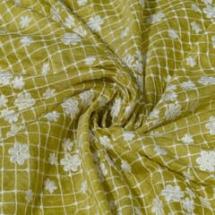 Yellow Colour Mal Chanderi Embroidered Fabric