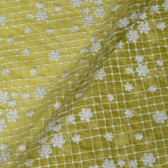 Yellow Colour Mal Chanderi Embroidered Fabric