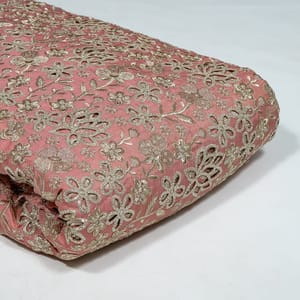 Pink Colour Tissue Crepe Cutwork Fabric