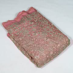 Pink Colour Tissue Crepe Cutwork Fabric