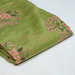 Green Colour Mal Chanderi Embroidered Fabric