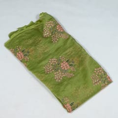 Green Colour Mal Chanderi Embroidered Fabric