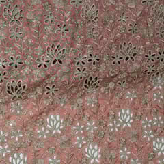 Pink Colour Tissue Crepe Cutwork Fabric