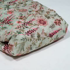 Green Colour Mal Chanderi Embroidered Fabric