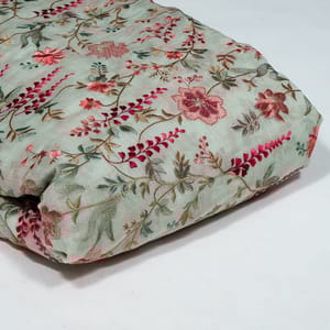 Green Colour Mal Chanderi Embroidered Fabric