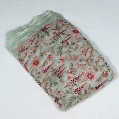 Green Colour Mal Chanderi Embroidered Fabric