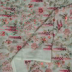 Green Colour Mal Chanderi Embroidered Fabric