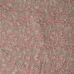 Pink Colour Tissue Crepe Cutwork Fabric