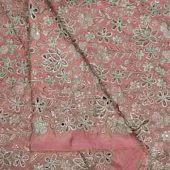 Pink Colour Tissue Crepe Cutwork Fabric