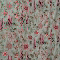 Green Colour Mal Chanderi Embroidered Fabric