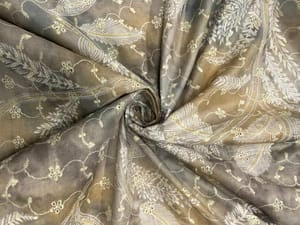 Grey Floral Cotton Hakoba Chikan Fabric