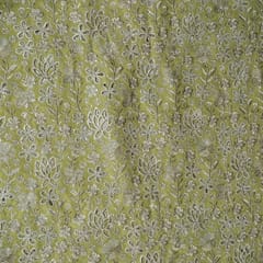 Mehendi Green Colour Tissue Crepe Cutwork Fabric