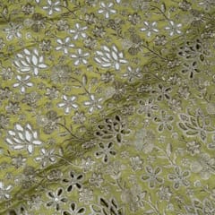 Mehendi Green Colour Tissue Crepe Cutwork Fabric