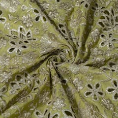 Mehendi Green Colour Tissue Crepe Cutwork Fabric