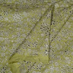 Mehendi Green Colour Tissue Crepe Cutwork Fabric