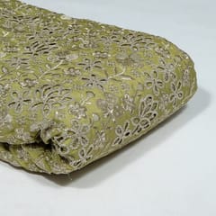 Mehendi Green Colour Tissue Crepe Cutwork Fabric