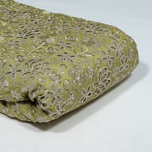 Mehendi Green Colour Tissue Crepe Cutwork Fabric