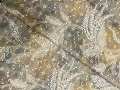 Grey Floral Cotton Hakoba Chikan Fabric