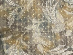 Grey Floral Cotton Hakoba Chikan Fabric