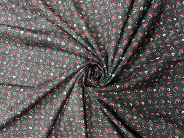 Grey Floral Cotton Lizzybizzy Fabric