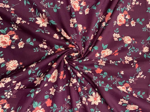 Purple Floral Cotton Lizzybizzy Fabric