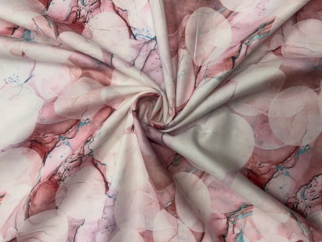 Baby Pink White Abstract Cotton Lizzybizzy Fabric