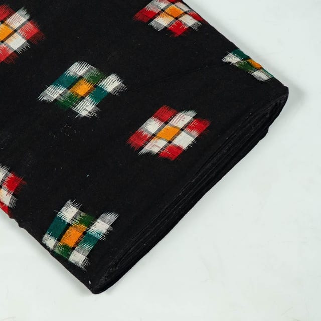 Black Colour Cotton Ikat Fabric