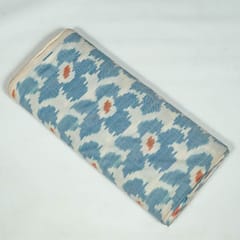 White and Blue Colour Cotton Ikat Fabric