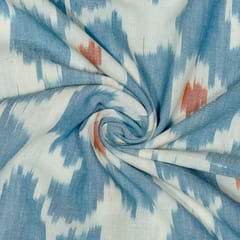 White and Blue Colour Cotton Ikat Fabric