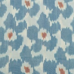 White and Blue Colour Cotton Ikat Fabric