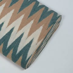 White and Green Colour Cotton Ikat Fabric