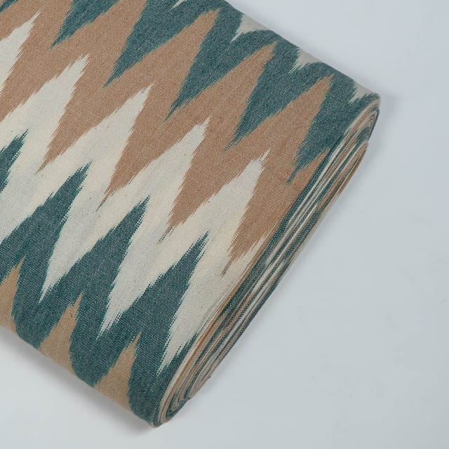 White and Green Colour Cotton Ikat Fabric