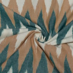 White and Green Colour Cotton Ikat Fabric