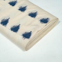 Cream and Blue Colour Cotton Ikat Fabric