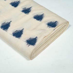 Cream and Blue Colour Cotton Ikat Fabric