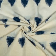 Cream and Blue Colour Cotton Ikat Fabric