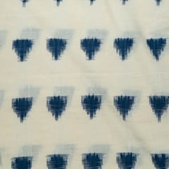 Cream and Blue Colour Cotton Ikat Fabric