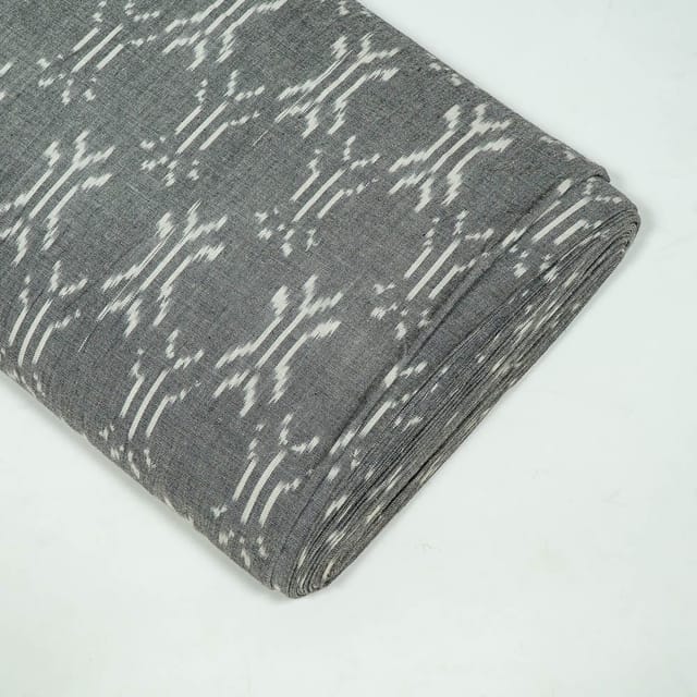 Grey Colour Cotton Ikat Fabric