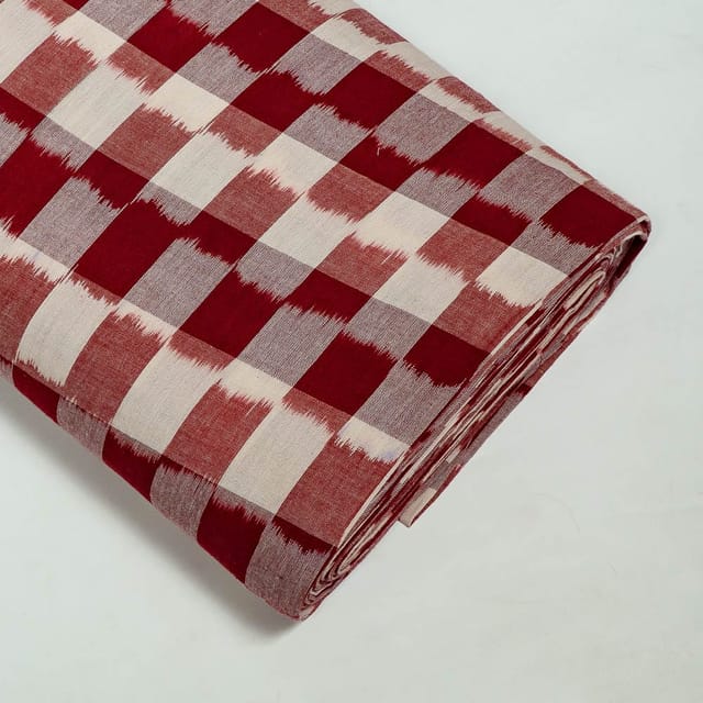 Maroon Colour Cotton Ikat Fabric