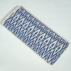 White and Powder Blue Colour Cotton Ikat Fabric