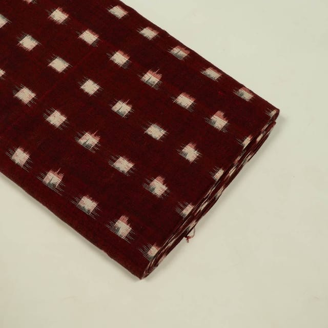 Maroon Colour Cotton Ikat Fabric
