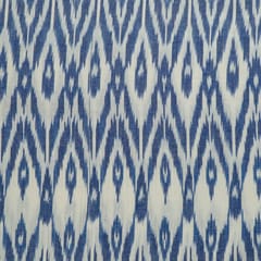 White and Powder Blue Colour Cotton Ikat Fabric
